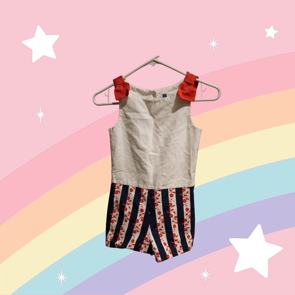 Janie and Jack Red Bow Striped Floral Short One Piece.